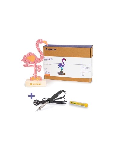 XL flamingo soldering kit, promo set with free soldering iron and soldering tin, educational and creative DIY electronics projec