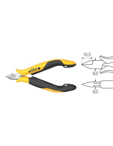 Wiha Pince coupante diagonale Professional ESD Tête étroite, pointue avec petit flanc (26814) 115 mm