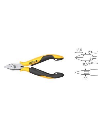 Wiha Diagonal cutters Professional ESD wide, pointed head and wire trapping spring with small bevelled edge (26822) 115 mm