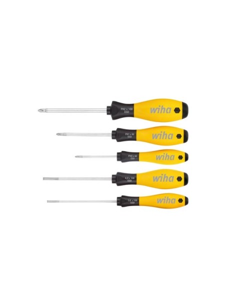 Wiha Jeu de tournevis SoftFinish® ESD Fente, Phillips 5 pcs (27252)