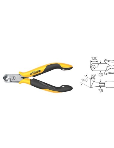 Wiha Oblique end cutting nippers Professional ESD wide head, approx. 29° with small bevelled edge in blister pack (27450) 115 mm