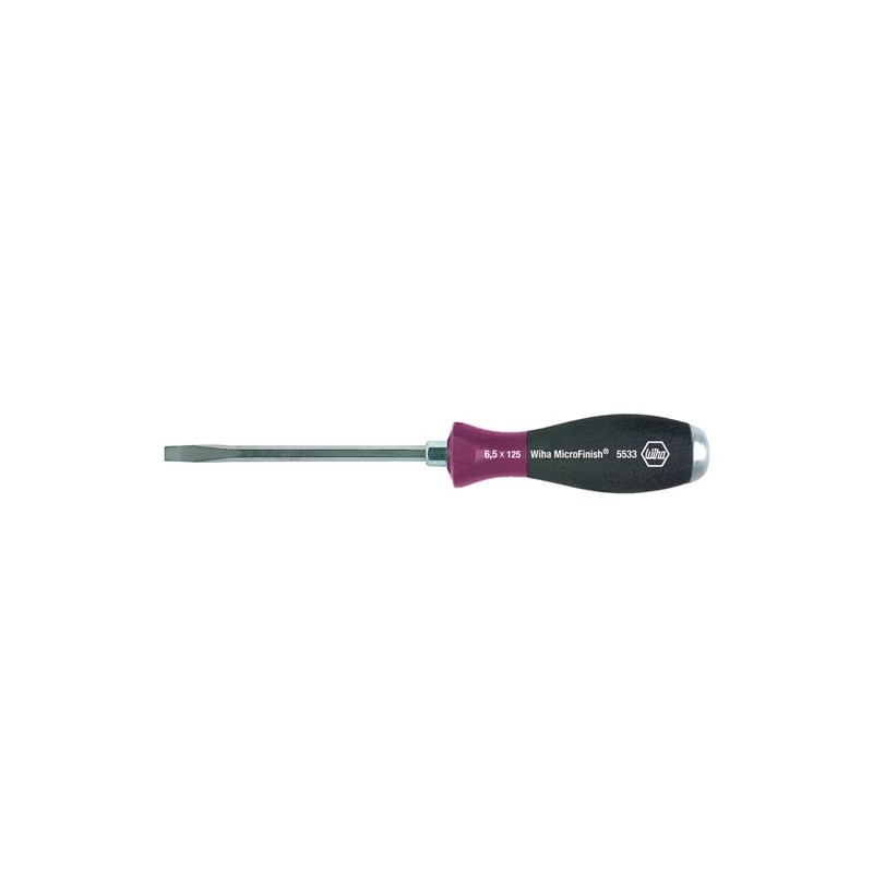 Wiha Screwdriver MicroFinish® Slotted with one-piece hexagonal blade and solid steel cap (29135) 6,5 mm x 125 mm