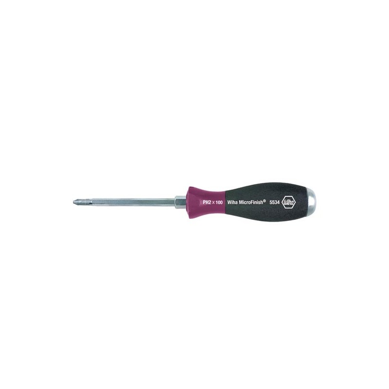 Wiha Screwdriver MicroFinish® Phillips with one-piece hexagonal blade and solid steel cap (29149) PH1 x 80 mm