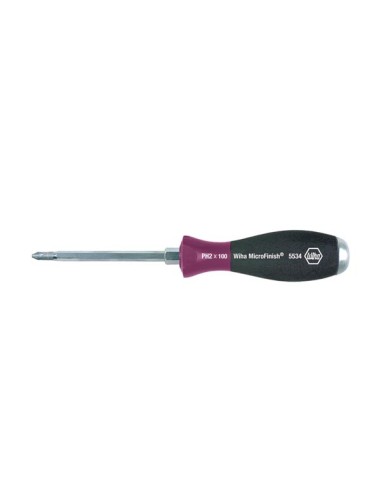 Wiha Screwdriver MicroFinish® Phillips with one-piece hexagonal blade and solid steel cap (29150) PH2 x 100 mm