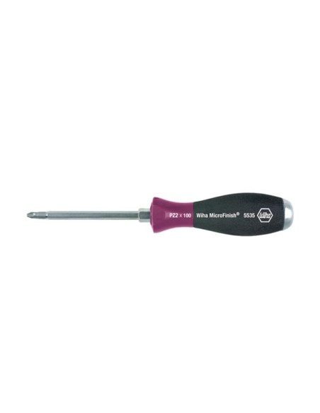 Wiha Screwdriver MicroFinish® Pozidriv with one-piece hexagonal blade and solid steel cap (29159) PZ2 x 100 mm