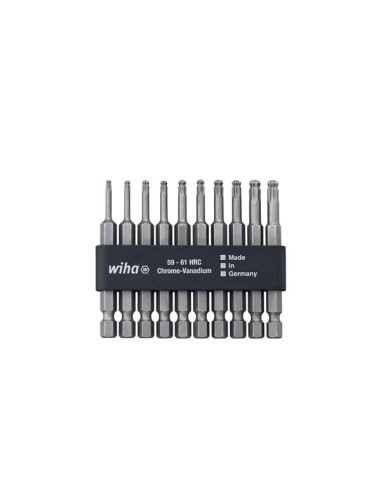 Wiha Bit Set Professional 70 mm TORX® tête sphérique 1/4" dans réglette d'embouts 10 pcs (32804)