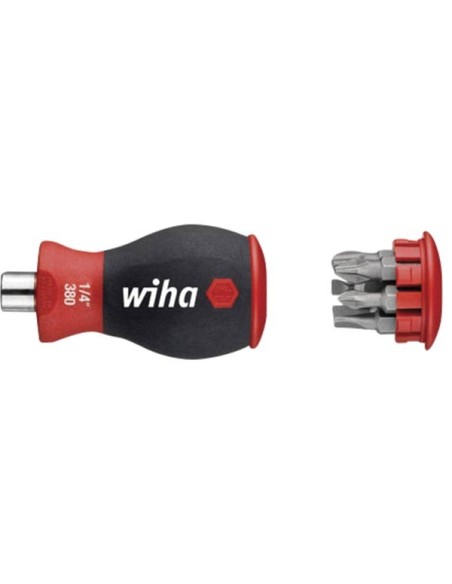 Wiha Screwdriver with bit magazine magnetic Slotted, Phillips with 6 bits, Stubby, 1/4" (33736)