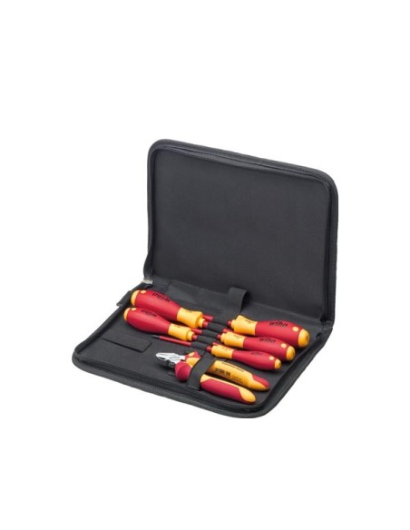 Wiha Gereedschapset elektricien schroevendraaiers, zijkniptang 6-delig in etui (33969)