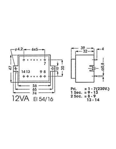 TRANSFORMADOR ENCAPSULADO 12VA 1 x 15V / 1 x 0.800A