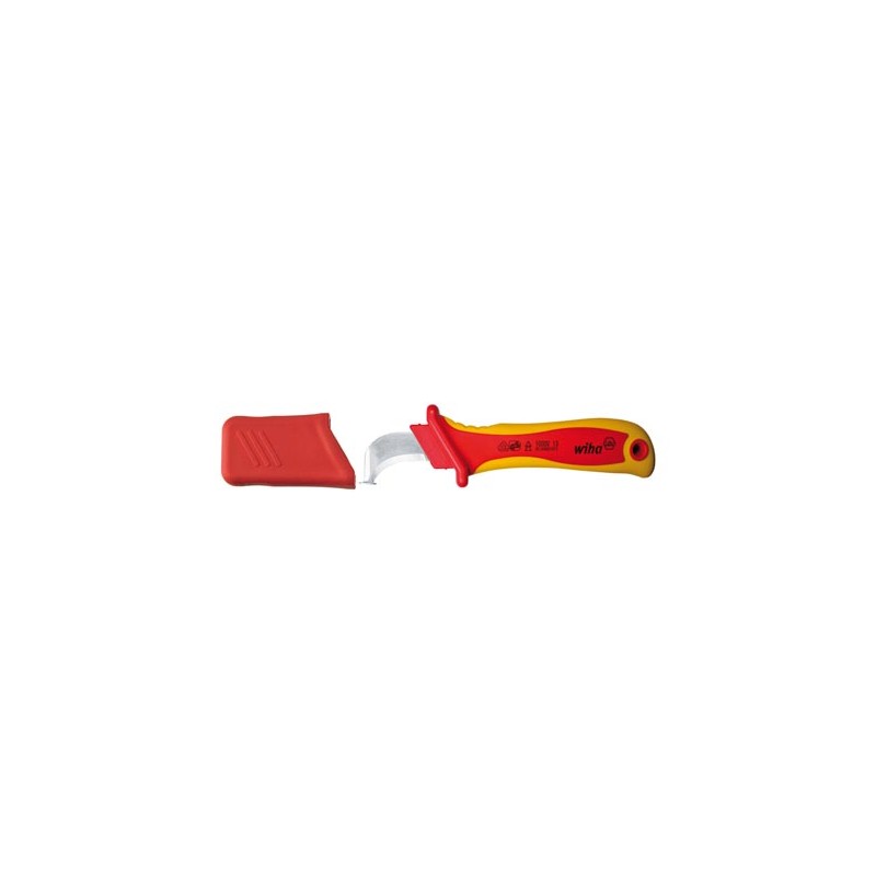 Wiha Cuchillo pelacables con cuchilla de gancho con patín de guía para cables redondos, en blíster (36053) 200 mm