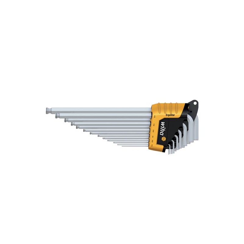 Wiha Stiftschlüssel Set im ErgoStar Halter Sechskant-Kugelkopf MagicRing® 13-tlg. mattverchromt, Zoll-Ausführung (36521)