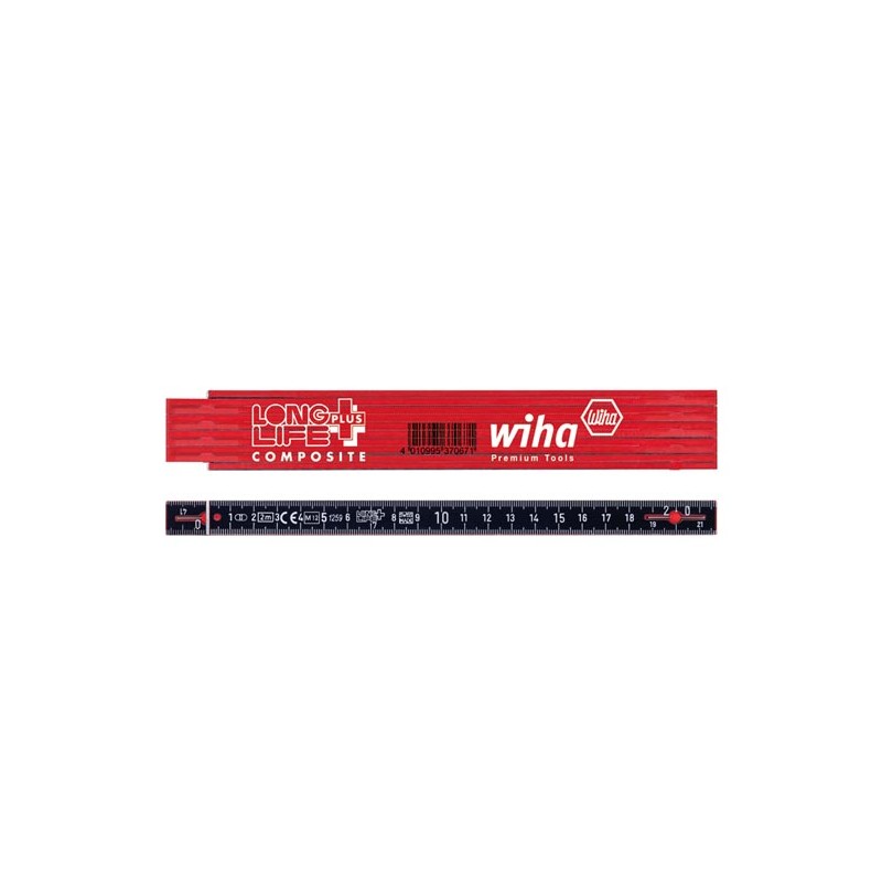 Wiha Mètre pliant Longlife® Plus Composite 2 m métrique, 10 branches (37067) rouge/ noir