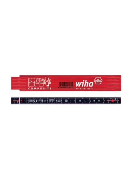 Wiha Mètre pliant Longlife® Plus Composite 2 m métrique, 10 branches (37067) rouge/ noir
