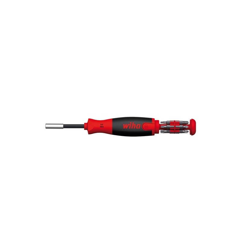Wiha Screwdriver with bit magazine LiftUp 25 magnetic assorted with 12 bits, 1/4" (38600)