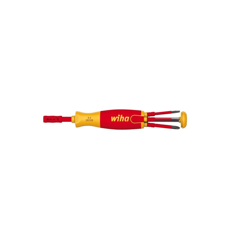 Wiha Screwdriver with bit magazine LiftUp electric Slotted, Phillips with 6 slimBits (38610)