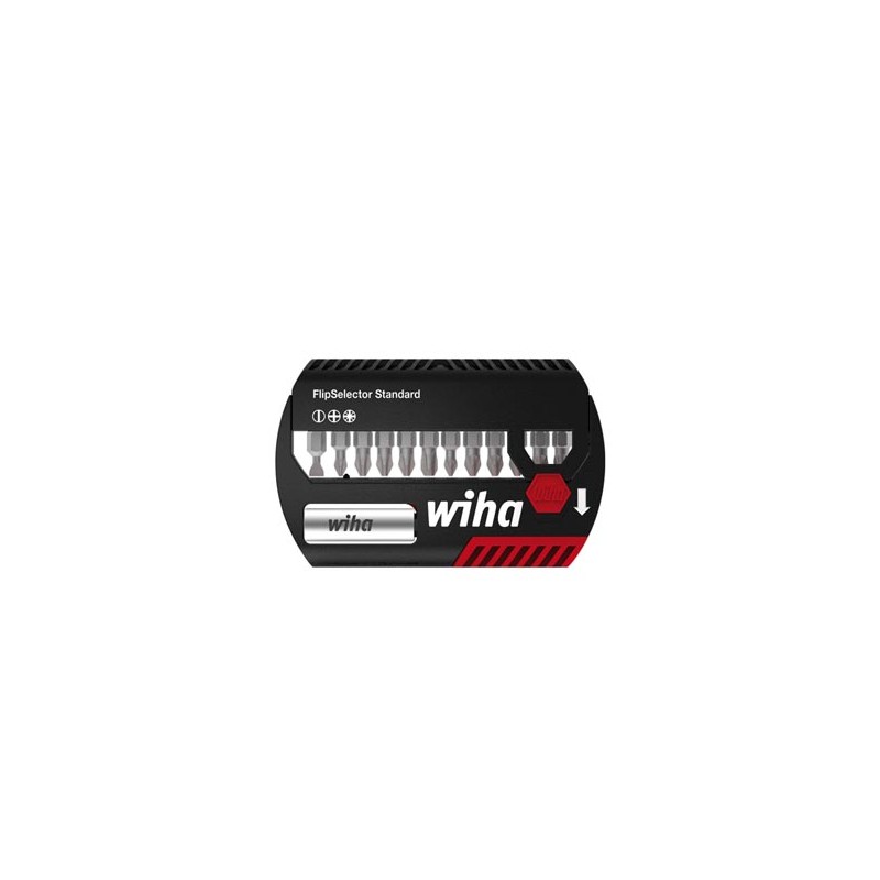 Wiha Coffret d'embouts FlipSelector Standard 25 mm Fente, Phillips, Pozidriv, 13 pcs, 1/4" avec clip attache-ceinture sous blist