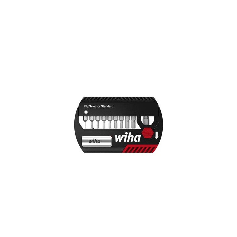 Wiha Coffret d'embouts FlipSelector Standard 25 mm Six pans 11 pcs, 1/4" avec clip attache-ceinture sous blister (39059)