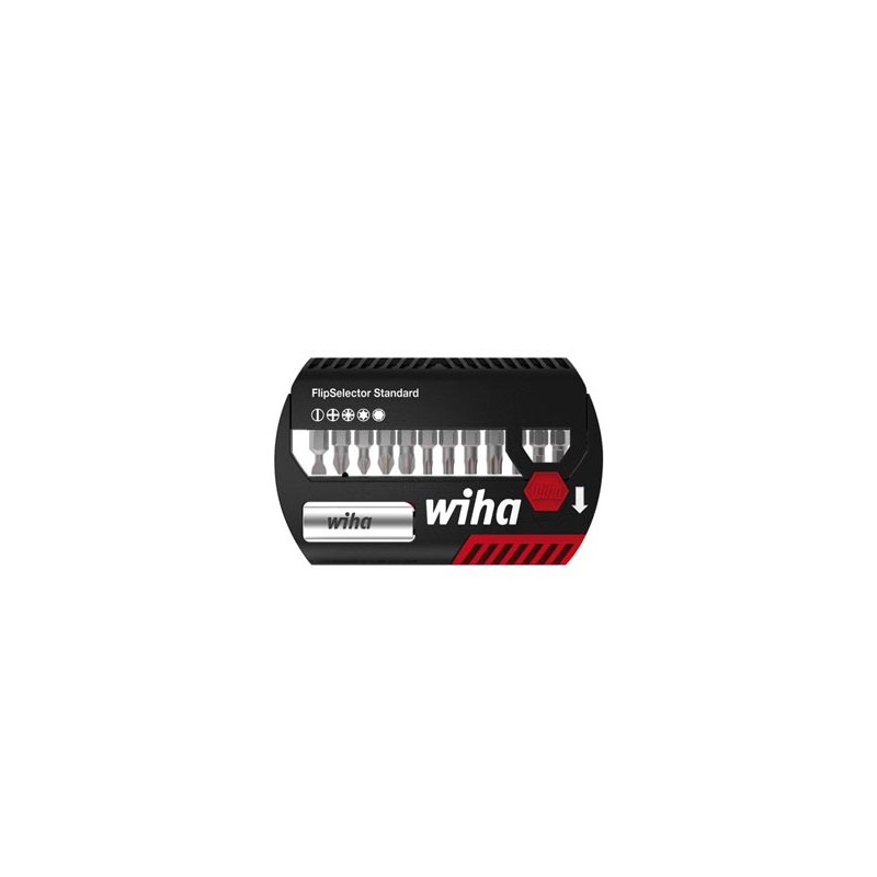 Wiha Coffret d'embouts FlipSelector Standard 25 mm mélangé 13 pcs, 1/4" avec clip attache-ceinture sous blister (39083)