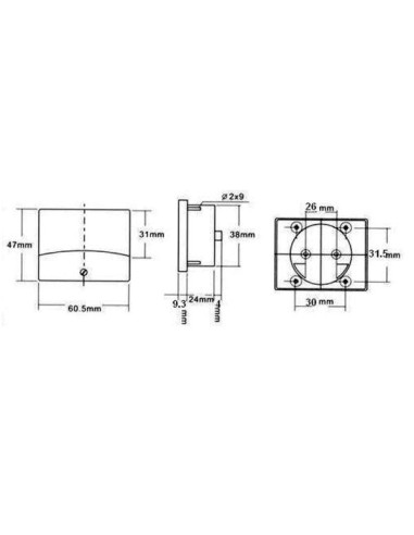 MEDIDOR DE PANEL ANALÓGICO DE TENSIÓN 30V DC / 60 x 47mm