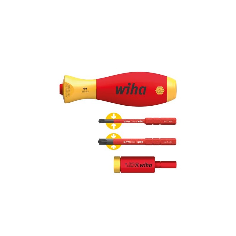 Wiha Drehmoment Set easyTorque Adapter electric mit slimVario® Halter und slimBits SL/PZ 4-tlg. in Blister (41476)
