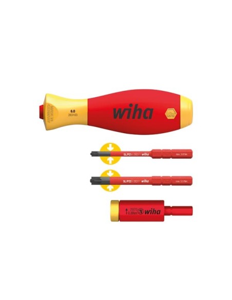 Wiha Momentset easyTorque adapter electric met slimVario® houder en slimBits SL/PZ 4-delig in blister (41476)