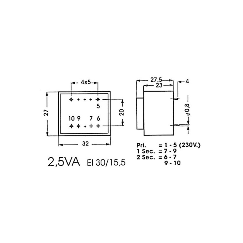 ENCAPSULATED TRANSFORMER 2.5VA 1 x 18V / 1 x 0.139A