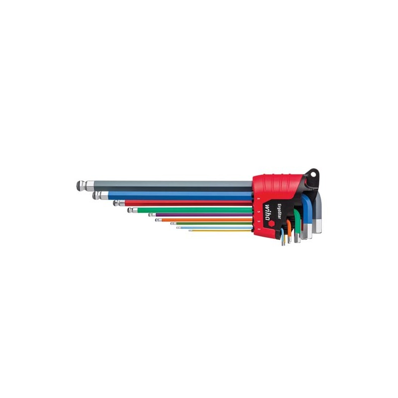 Wiha Stiftschlüssel Set im ErgoStar Halter Sechskant-Kugelkopf MagicRing® 9-tlg. farbig leuchtend (41979)