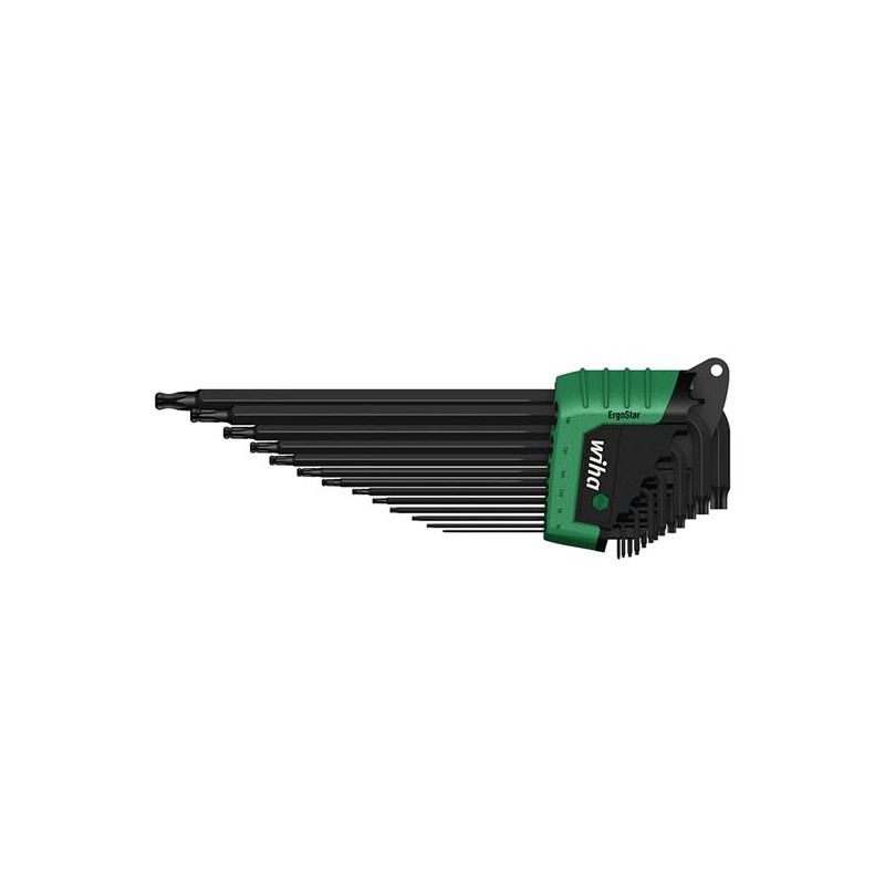 Wiha L-key set in ErgoStar holder TORX® ball end, 13-pcs. in blister pack, black oxidised (43847)