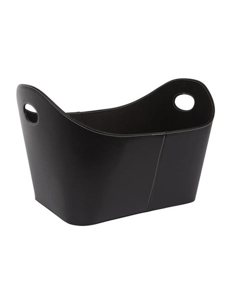PANIER À BÛCHES - ASPECT CUIR NOIR - 56 x 43 x 35 cm