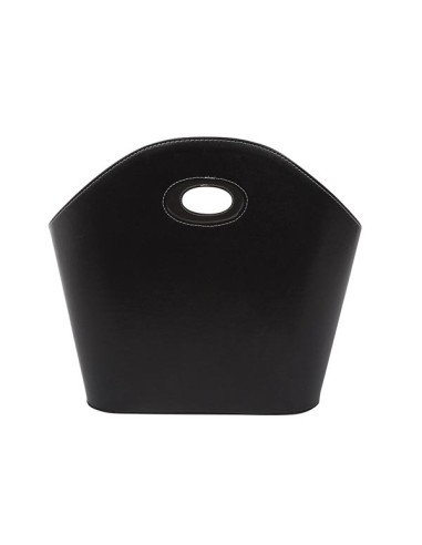 LOG BASKET - BLACK LEATHER LOOK - 56 x 43 x 35 cm