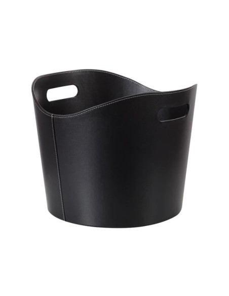 PANIER À BÛCHES - ASPECT CUIR NOIR - 31 x ø 39 cm