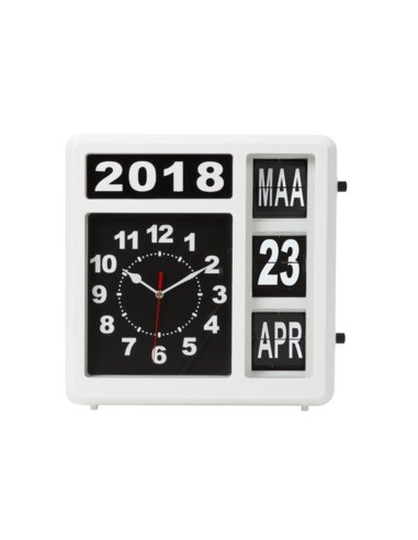 HORLOGE MURALE À CHIFFRES SAUTANTS AVEC CALENDRIER - 31 x 31 cm - NÉERLANDAIS