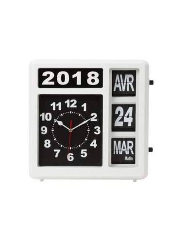 HORLOGE MURALE À CHIFFRES SAUTANTS AVEC CALENDRIER - 31 x 31 cm - FRANÇAIS