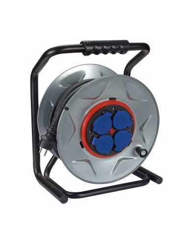 PROFESSIONAL NEOPRENE CABLE REEL WITH ANTI-TWIST SYSTEM - 25 m - 3G2.5 - 4 SOCKETS - FRENCH SOCKET