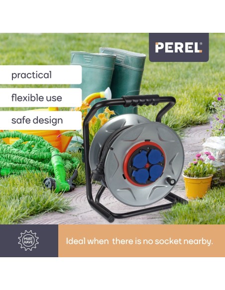 PROFESSIONAL NEOPRENE CABLE REEL WITH ANTI-TWIST SYSTEM - 25 m - 3G2.5 - 4 SOCKETS - FRENCH SOCKET