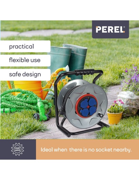 PROFESSIONELE NEOPREEN KABELHASPEL MET ANTI TWIST - 40 m - 3G2.5 - 4 STOPCONTACTEN - PENAARDE