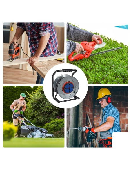 PROFESSIONAL NEOPRENE CABLE REEL WITH ANTI-TWIST SYSTEM - 40 m - 3G2.5 - 4 SOCKETS - FRENCH SOCKET