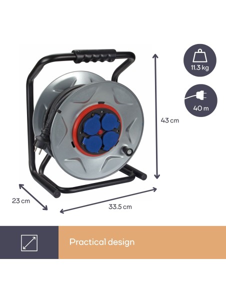 PROFESSIONELLE KABELTROMMEL MIT 'ANTI-TWIST'-SYSTEM - NEOPREN - 40 m - 3G2.5 - 4 STECKDOSEN - STECKER-TYP E (FRANZÖSISCHES SYSTE
