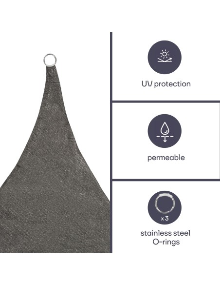 WATER-PERMEABLE SHADE SAIL - TRIANGLE - 5 x 5 x 5 m - COLOUR: CHARCOAL