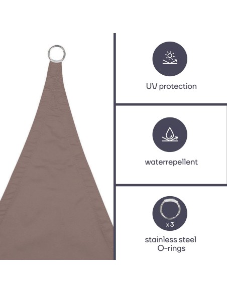 VOILE SOLAIRE - TRIANGLE - 5 x 5 x 5 m - COULEUR: GRIS TAUPE