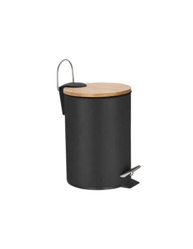 Pedal bin - 3 l - Black metal - Bamboo lid