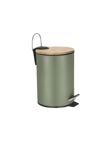 Pedal bin - 3 l - Green metal - Bamboo lid