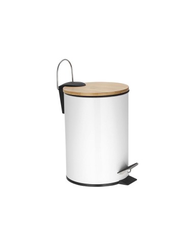 Pedal bin - 3 l - White metal - Bamboo lid