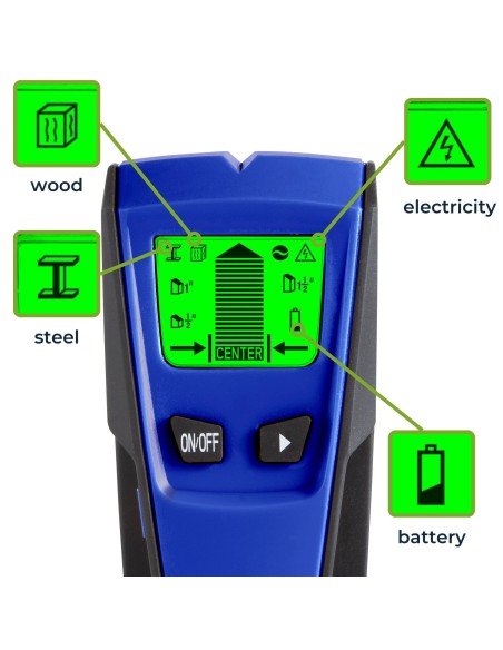 Detector suitable for wood, ferrous metal an AC live wire