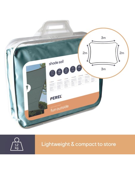 ZONNEZEIL - RECHTHOEK - 2 x 3 m - KLEUR: GROENGRIJS