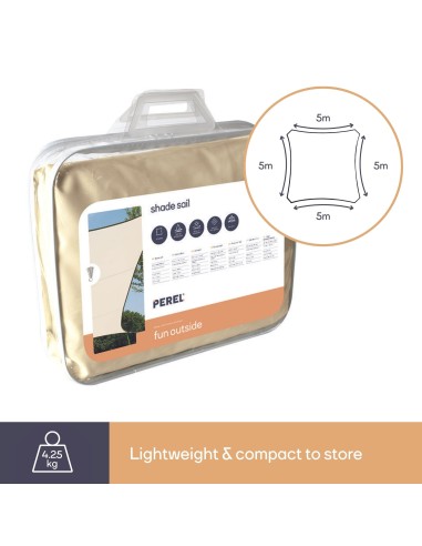 SHADE SAIL - SQUARE - 5 x 5 m - COLOUR: CREAM