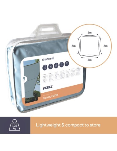 ZONNEZEIL - VIERKANT - 5 x 5 m - KLEUR: LICHTGRIJS