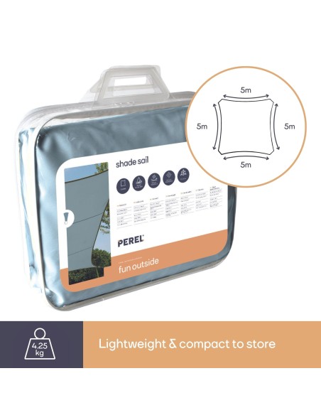 ZONNEZEIL - VIERKANT - 5 x 5 m - KLEUR: LICHTGRIJS