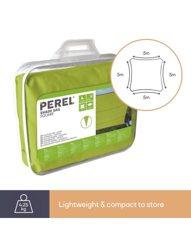 ZONNEZEIL - VIERKANT - 5 x 5 m - KLEUR: LICHTGROEN