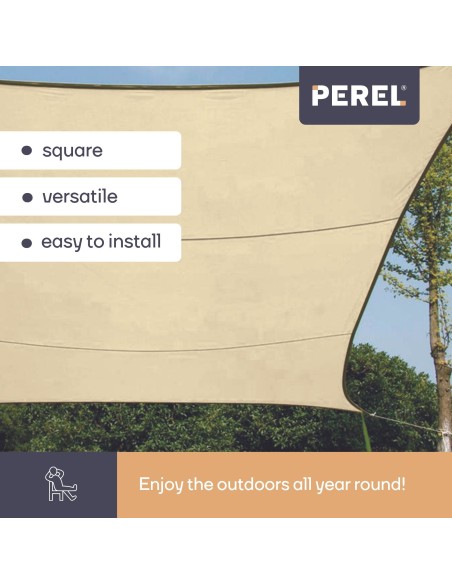 WATER-PERMEABLE SHADE SAIL - SQUARE - 5 x 5 m - COLOUR: CHAMPAGNE